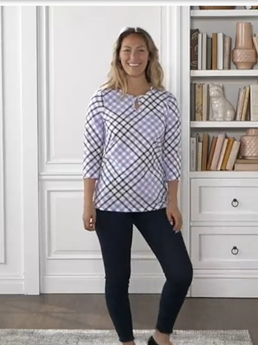 Denim & Co. Printed Perfect Jersey 3/4-Sleeve Top w/ Keyhole Neck 3X NWT Lilac